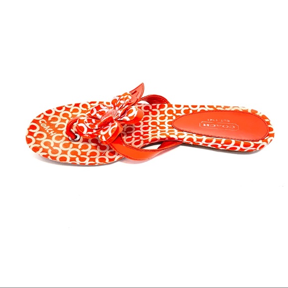 Coach Pattey Orange & Pink Logo Flip Flops w/ Flowers - Picture 7 of 12